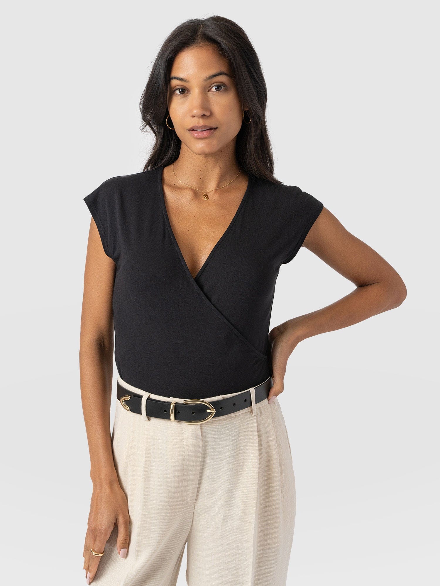 Rosa Wrap Tee Black - Women's T-shirts | Saint + Sofia® USA
